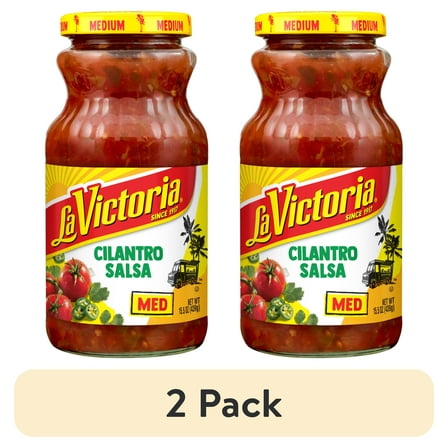 (2 pack) LA VICTORIA Medium Salsa Cilantro Mild, Shelf-Stable, 15.5 oz Glass Jar