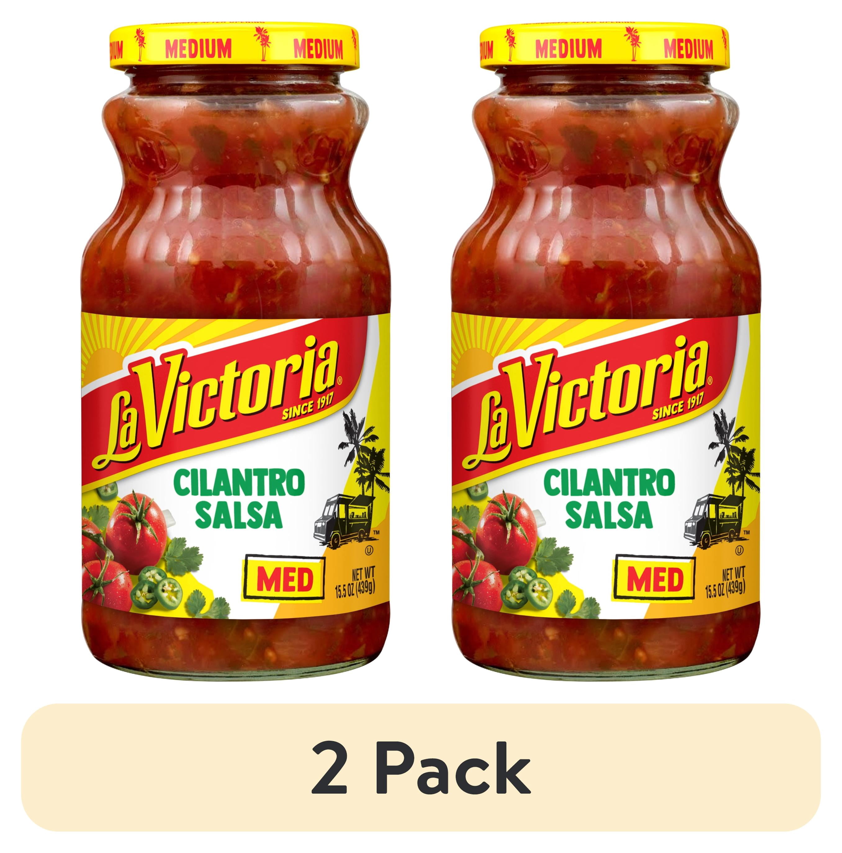 (2 pack) LA VICTORIA Medium Salsa Cilantro Mild, Shelf-Stable, 15.5 oz Glass Jar