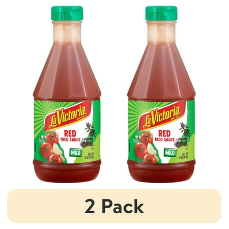 (2 pack) LA VICTORIA Mild Red Taco Sauce Liquid, Shelf-Stable, 15 oz Plastic Bottle