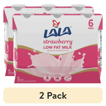 (2 pack) LALA Low Fat Shelf-Stable UHT Milk Drink, Strawberry, 8.25 oz Carton Container (6 Ct)