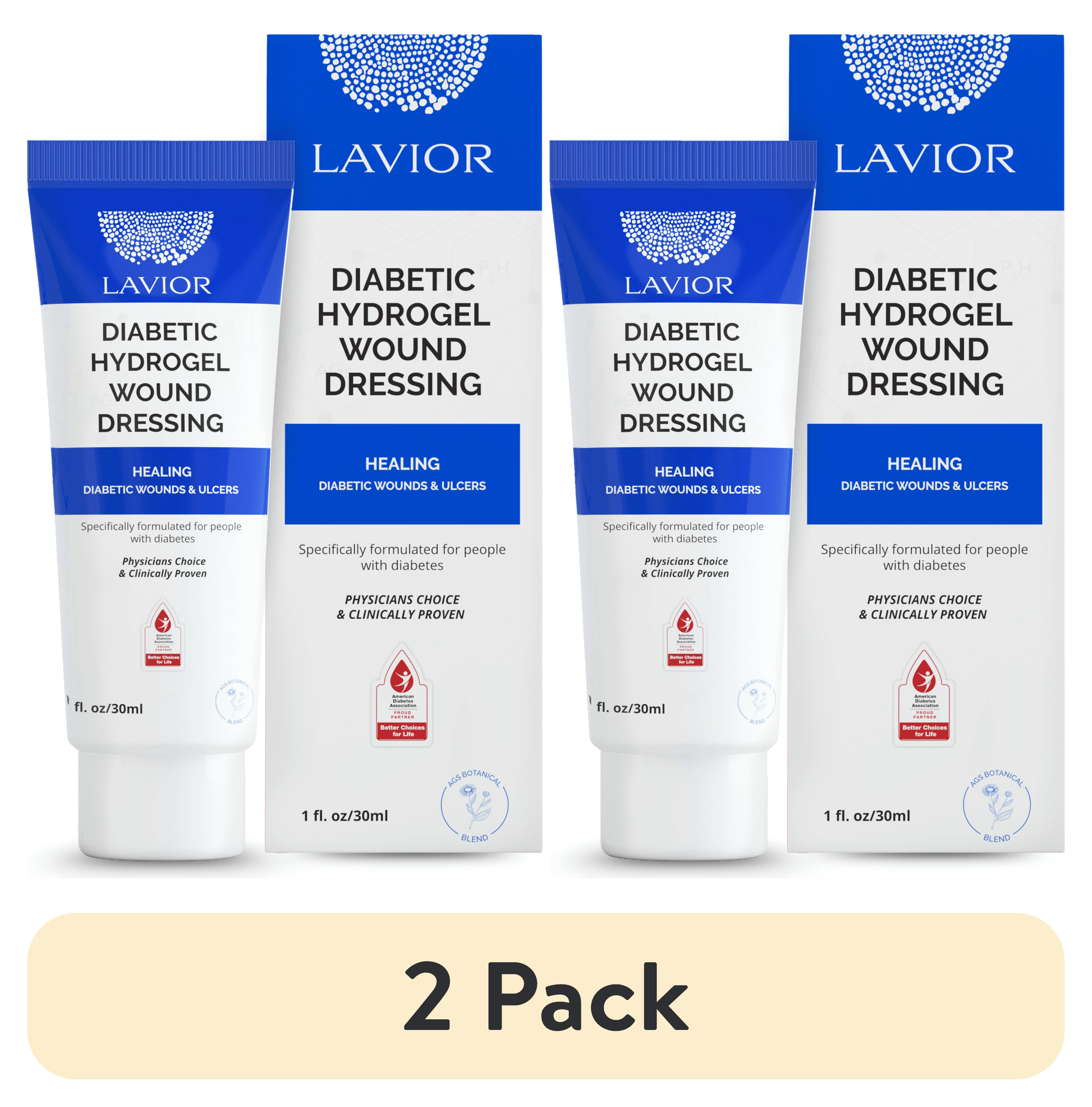 (2 pack) LAVIOR Diabetic Wound Gel 1oz – Natural Botanical Hydrogel for Cuts, Scrapes, Ulcers, CGM Site & Deep Wounds – Fast Healing – Inula Viscosa – ADA Endorsed, Podiatrist Tested, Vegan, Made in USA