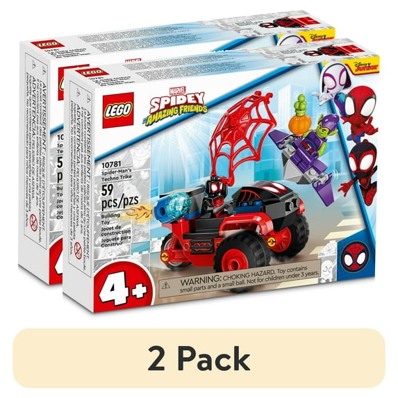 (2 pack) LEGO Marvel Spider-Man Miles Morales: 10781 Spider-Man’s Techno Trike Set, Spidey And His Amazing Friends Series, Toy for Preschool Kids Age 4 +
