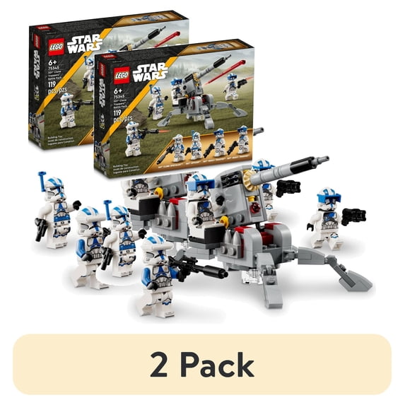 (2 pack) LEGO Star Wars 501st Clone Troopers Battle Pack 75345 Toy Set - Buildable AV-7 Anti Vehicle Cannon, 4 Minifigures Clone Squadron Collection, Great Gift for Kids Ages 6+