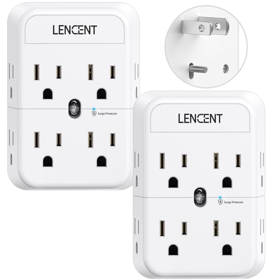 (2 pack) LENCENT 2 to 3 Prong Outlet Adapter,Wall multi outlet Extender,Plug Splitter Tap for Non-Grounded with 8 Outlets in Old House Hotel Dorm