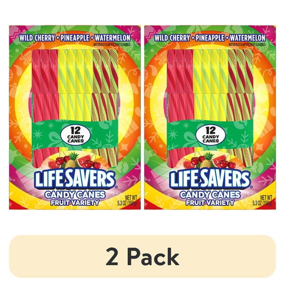 (2 pack) LIFE SAVERS Assorted Fruit Flavors Christmas Holiday Candy Canes Stocking Stuffers Individually Wrapped, 12 Count