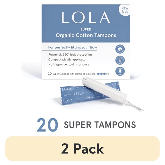 (2 pack) LOLA Super Tampons, Compact Plastic Applicator, 20 Ct