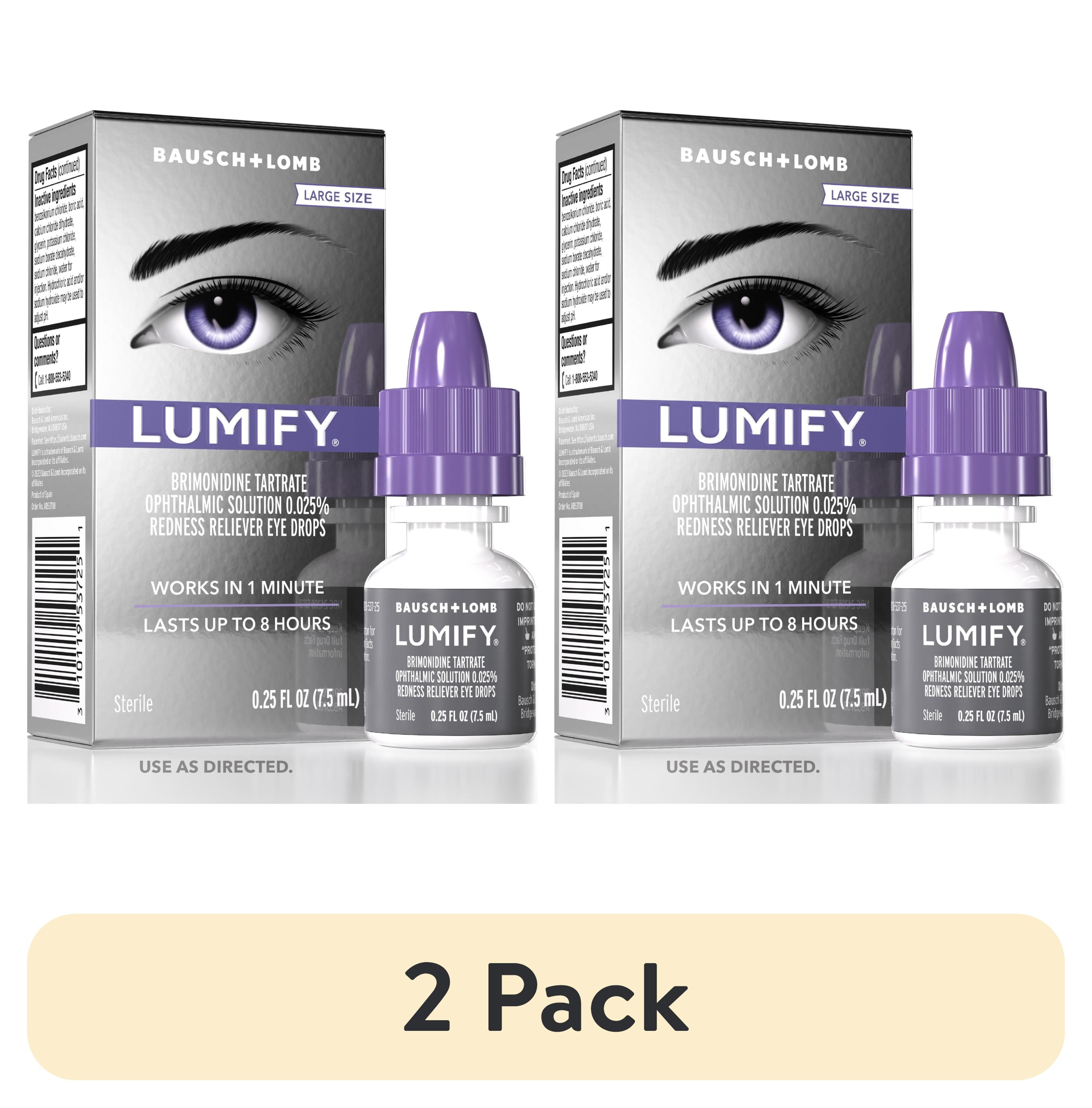 2 pack LUMIFY Eye Drops for Redness Relief and Whiter and Brighter Looking Eyes, .25 fl oz 7.5 ml