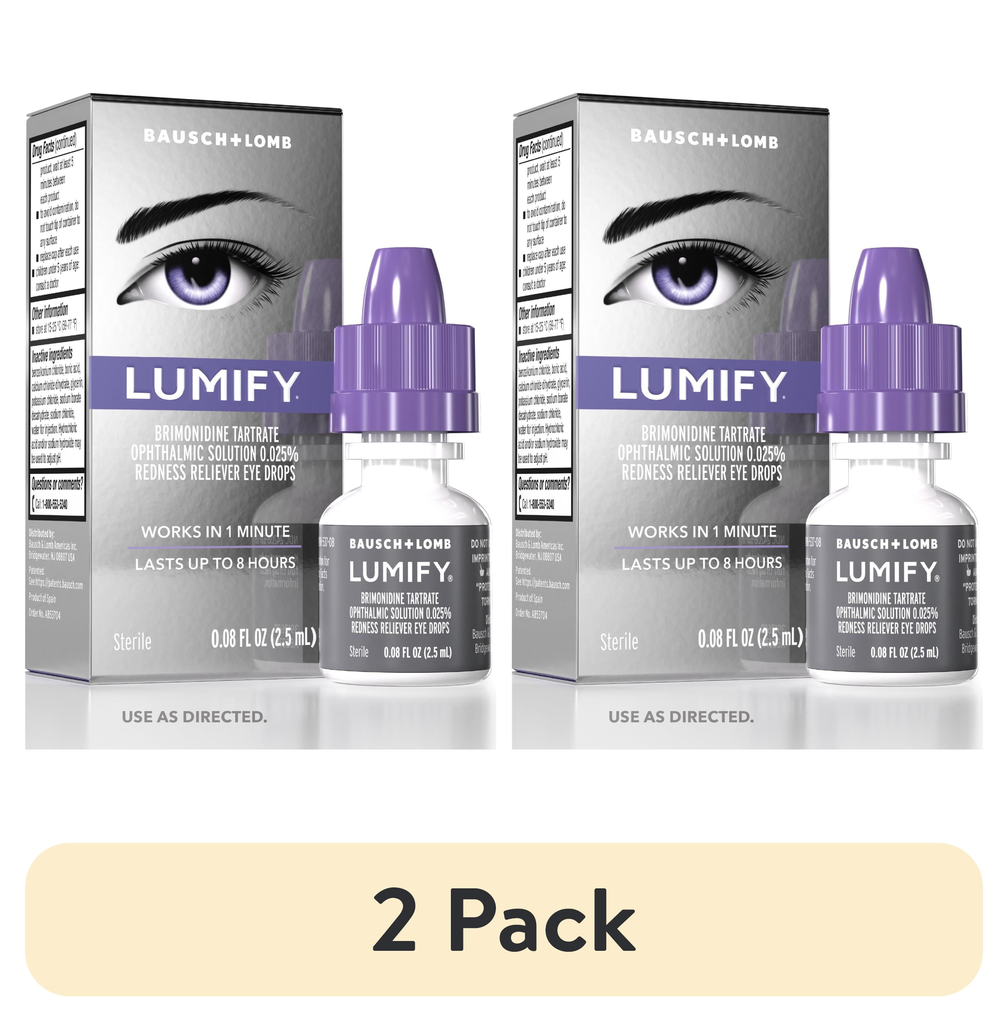 2 pack LUMIFY Eye Drops for Redness Relief and Whiter and Brighter Looking Eyes, .08 fl oz 2.5 ml