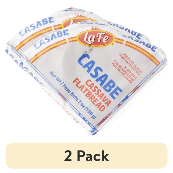 (2 pack) La Fe Casabe Dominican Cassava Bread, 7 oz, 14 Pack, Traditional Flatbread Snack Crackers