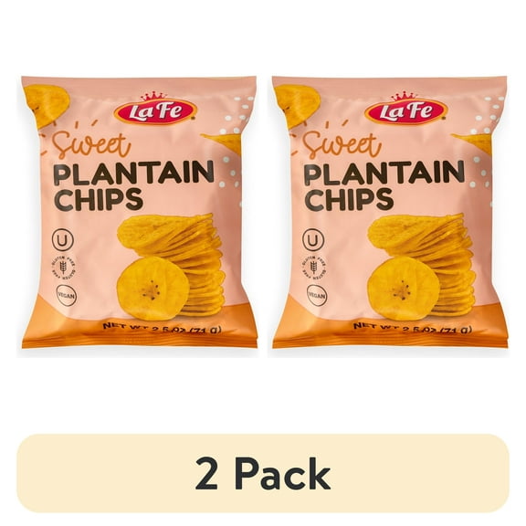 (2 pack) La Fe Chips Plantain Chips, 24 pack, 3 oz Bag