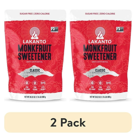 (2 pack) Lakanto Classic Monk Fruit Sweetener - White Sugar Substitute, 1.76 lbs, 1 Count