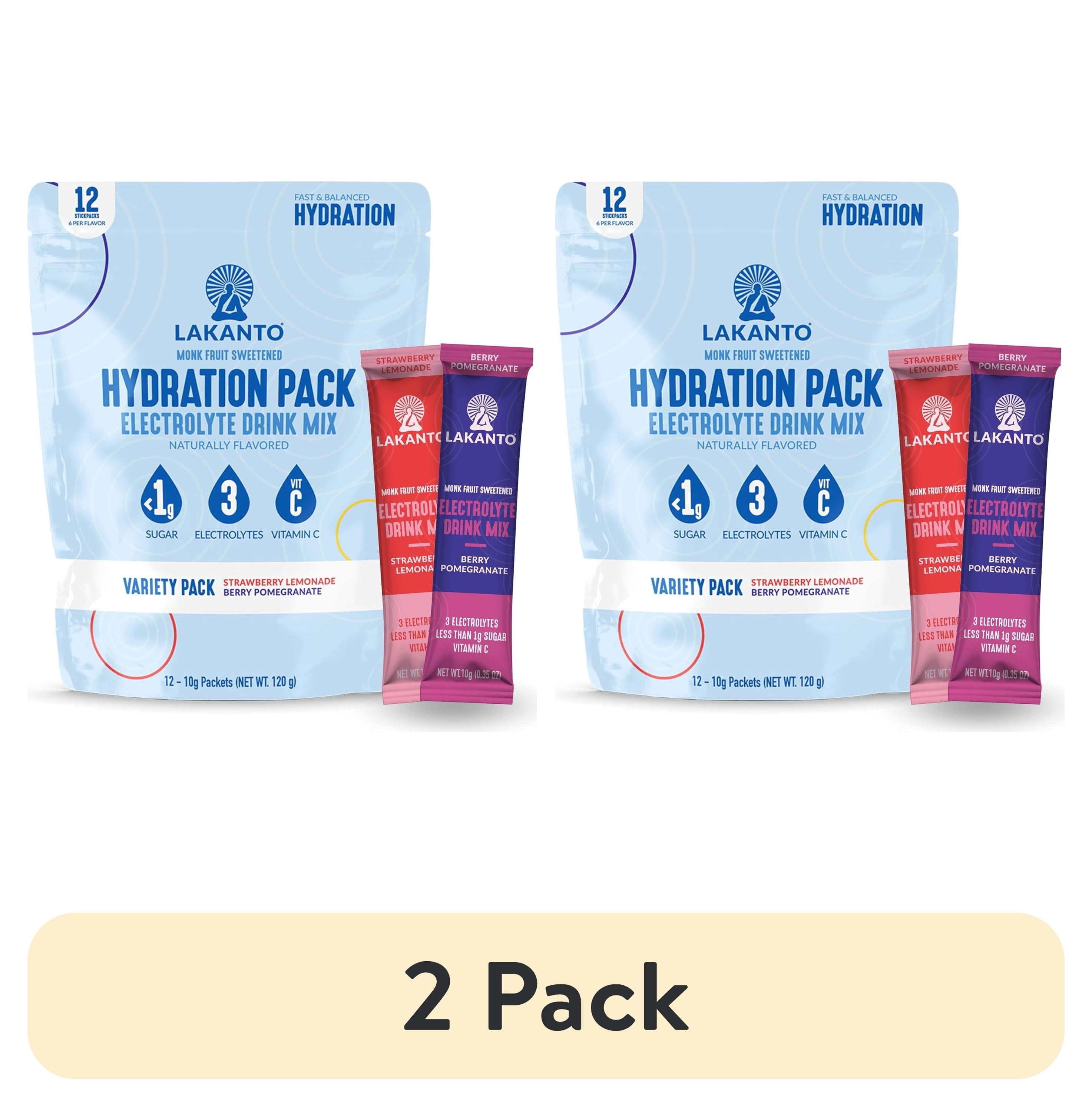 (2 pack) Lakanto Sugar-Free Hydration Pack, Electrolyte Drink Mix, Strawberry Lemonade & Berry Pomegranate Variety Pack (12 Sticks - Pack of 1)
