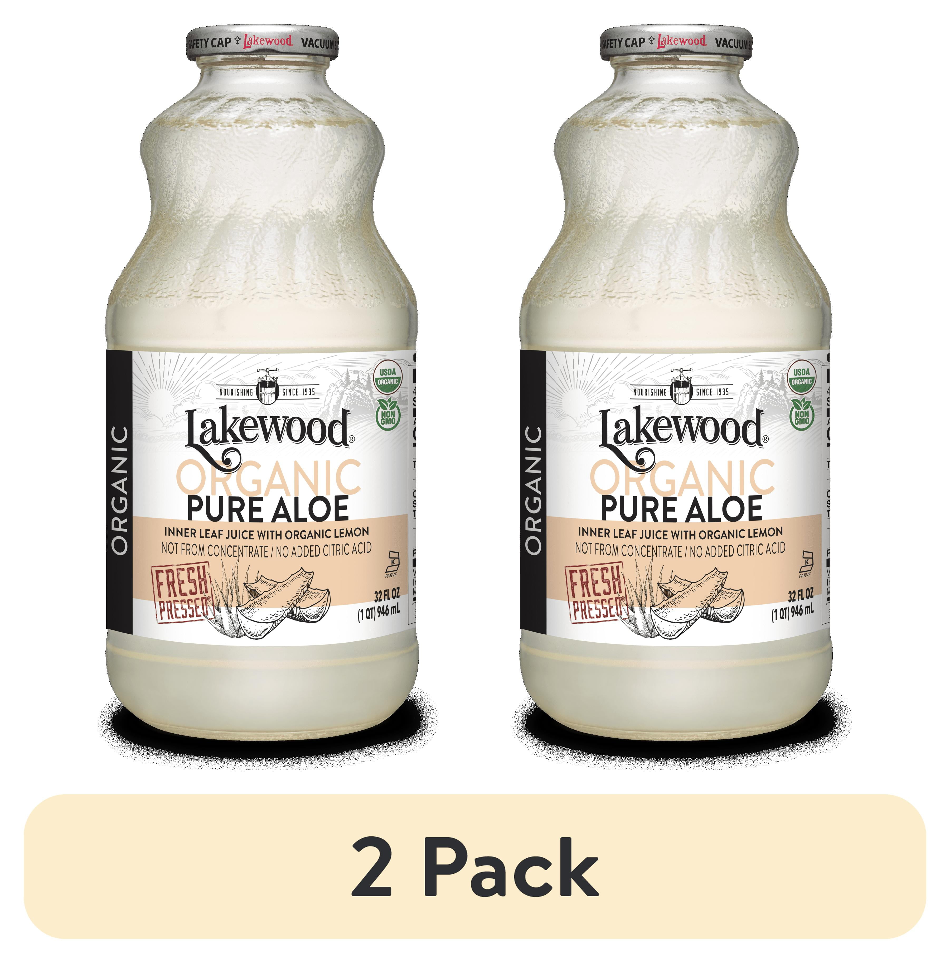 (2 pack) Lakewood Organic Pure Aloe Inner Leaf Juice with Organic Lemon, Not from Concentrate, Fresh Pressed 32 fl oz