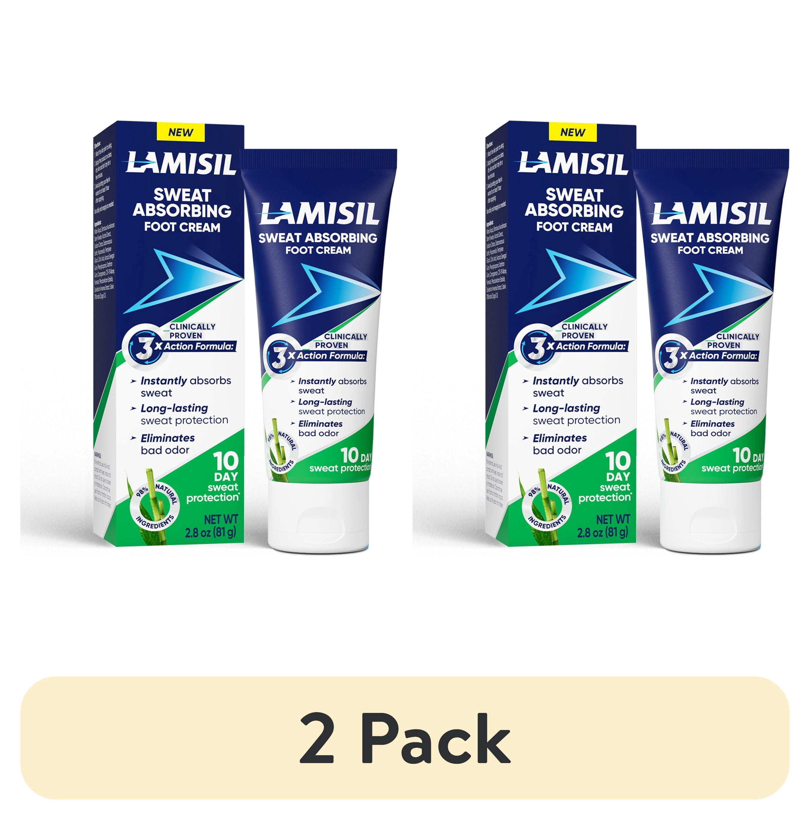 (2 pack) Lamisil Sweat Absorbing Foot Cream, 2.8 oz, Instantly Absorbs Sweat, Long-Lasting Protection