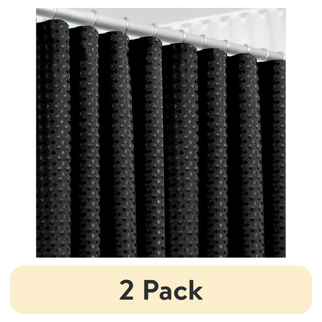 (2 pack) LammaLoe Black Shower Curtain, Waffle Weave Heavy Duty Fabric Shower Curtain, 72” x 72" Hotel Luxury 256 GSM Bathroom Curtains