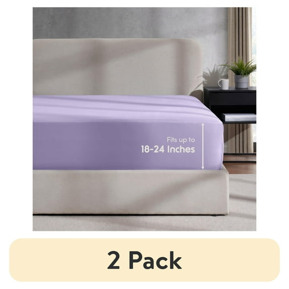 (2 pack) LammaLoe Extra Deep Pocket California King Fitted Sheet Only, Fits 18" to 24" Mattress, Soft Microfiber Fitted Bed Sheet, Lavender
