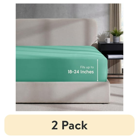 (2 pack) LammaLoe Extra Deep Pocket California King Fitted Sheet Only, Fits 18" to 24" Mattress, Soft Microfiber Fitted Bed Sheet, Mint Green