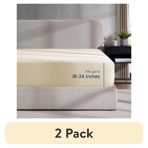 (2 pack) LammaLoe Extra Deep Pocket Full Size Fitted Sheet Only, Fits 18" to 24" Mattress, Soft Microfiber Fitted Bed Sheet, Beige Cream