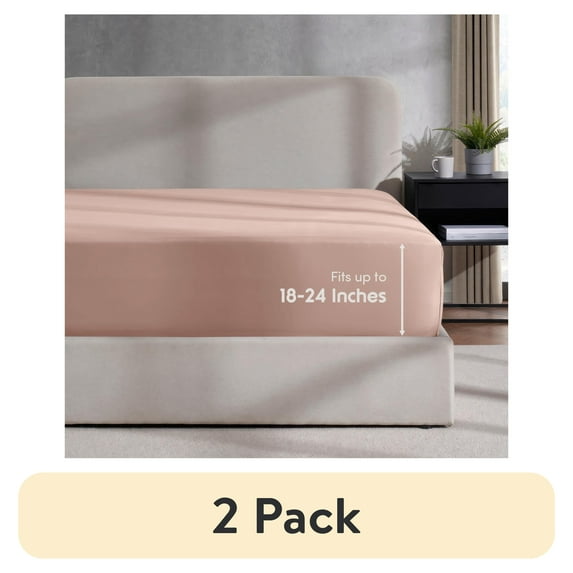 (2 pack) LammaLoe Extra Deep Pocket Full Size Fitted Sheet Only, Fits 18" to 24" Mattress, Soft Microfiber Fitted Bed Sheet, Peach Beige