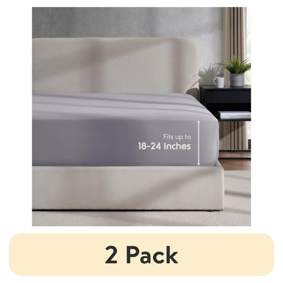(2 pack) LammaLoe Extra Deep Pocket Queen Fitted Sheet Only, Fits 18" to 24" Mattress, Soft Microfiber Fitted Bed Sheet, Grayish Purple