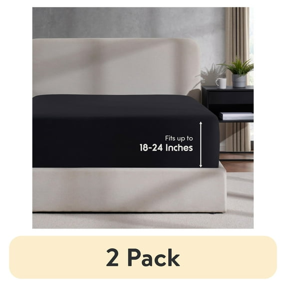 (2 pack) LammaLoe Extra Deep Pocket Twin Fitted Sheet Only, Fits 18" to 24" Mattress, Soft Microfiber Fitted Bed Sheet, Black