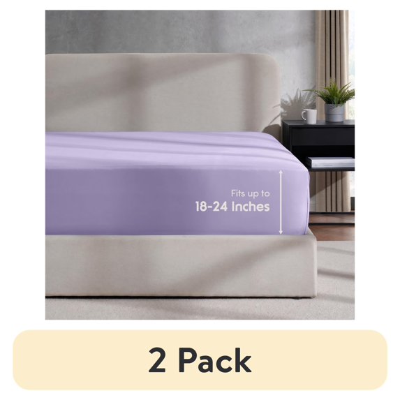 (2 pack) LammaLoe Extra Deep Pocket Twin Fitted Sheet Only, Fits 18" to 24" Mattress, Soft Microfiber Fitted Bed Sheet, Lavender