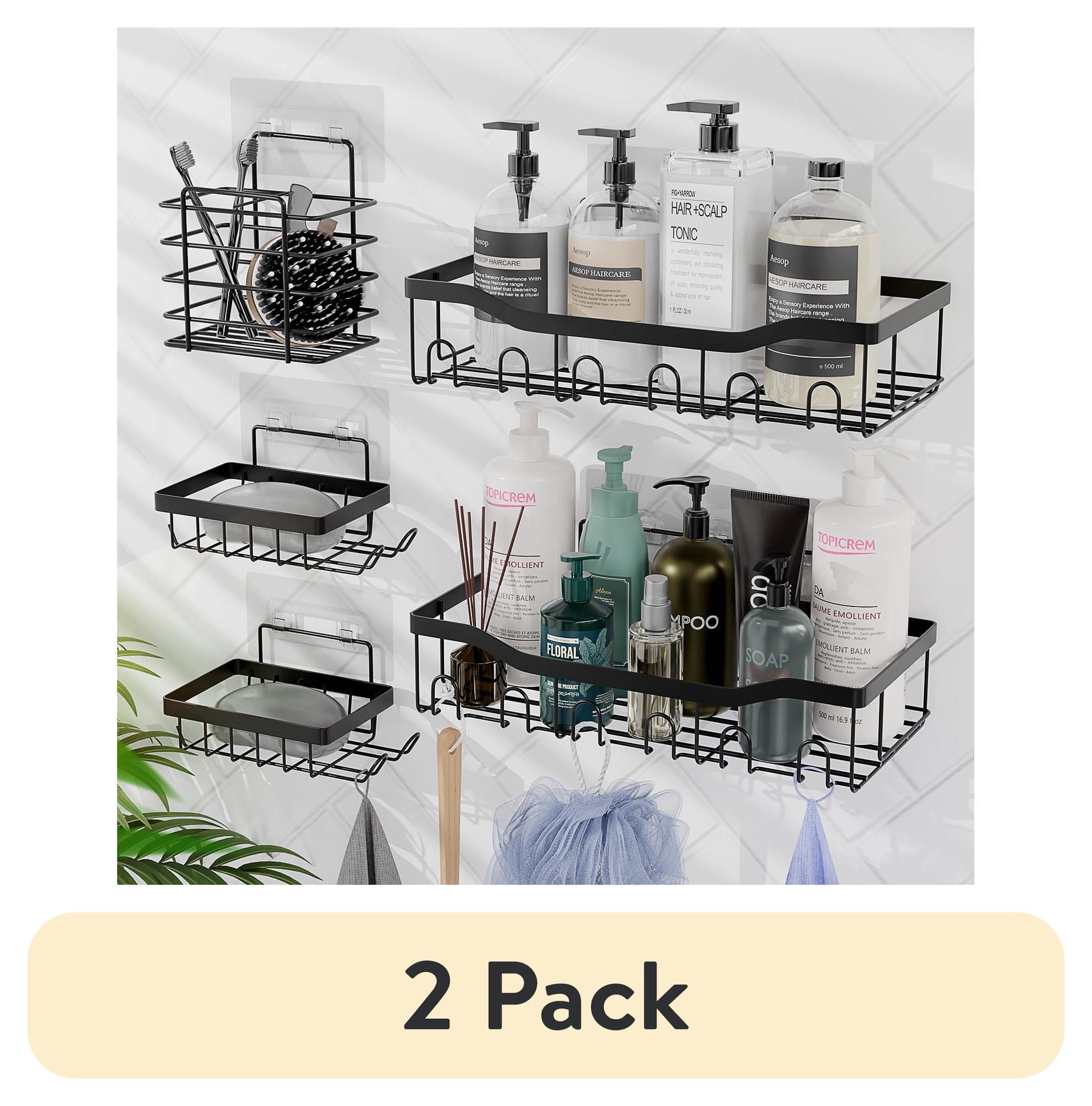 (2 pack) Lammaloe Adhesive Steel Shower Caddy Organizer, Bathroom Accessories Rustproof Shower Caddy Bathroom Organizer 5 Pack, Black