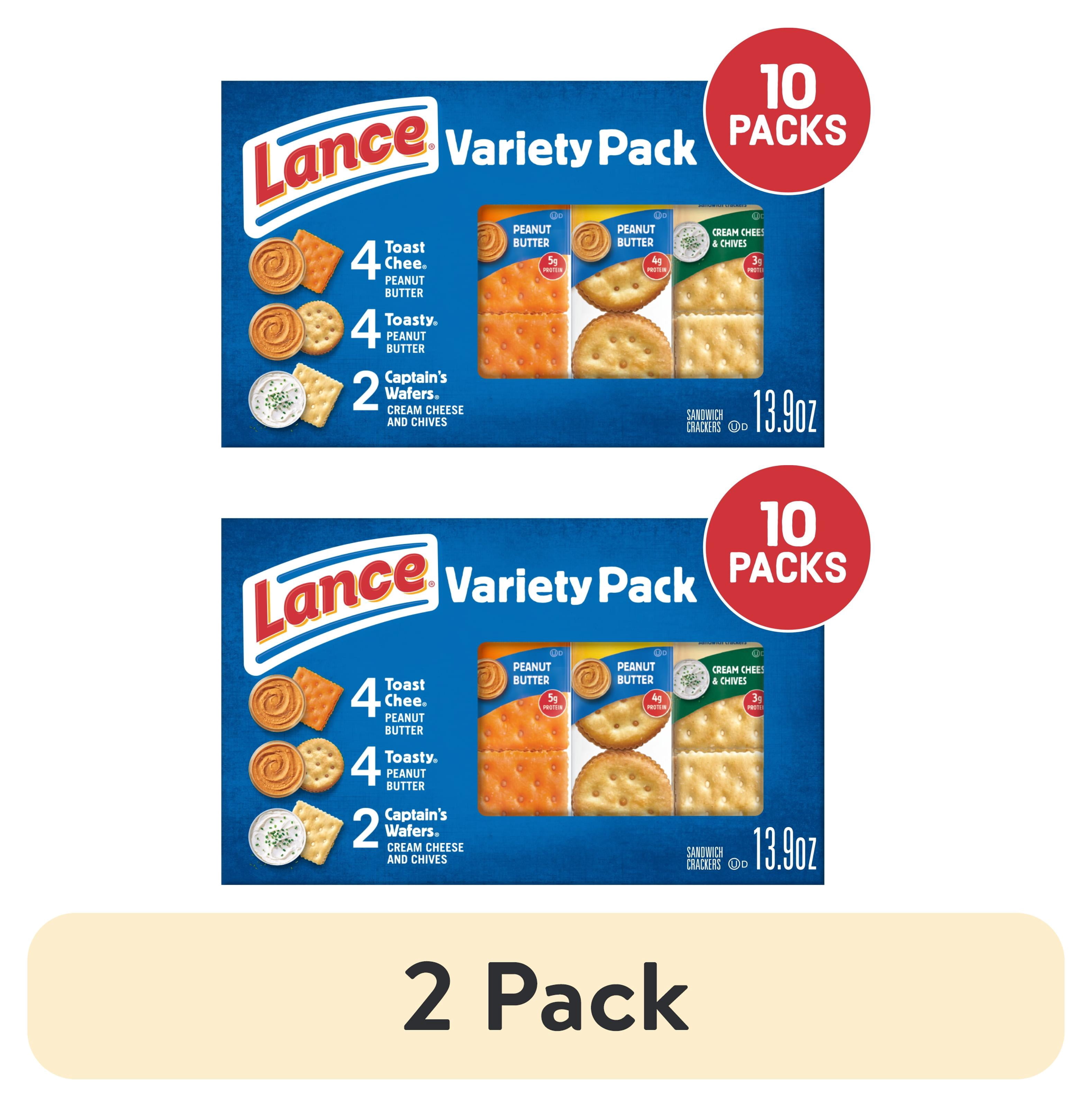 (2 pack) Lance Sandwich Crackers, Variety Pack, 3 Flavors, 10 Individually Wrapped Packs, 6 Sandwiches Each