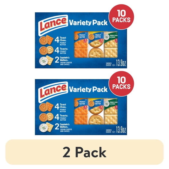 (2 pack) Lance Sandwich Crackers, Variety Pack, 3 Flavors, 10 Individually Wrapped Packs, 6 Sandwiches Each