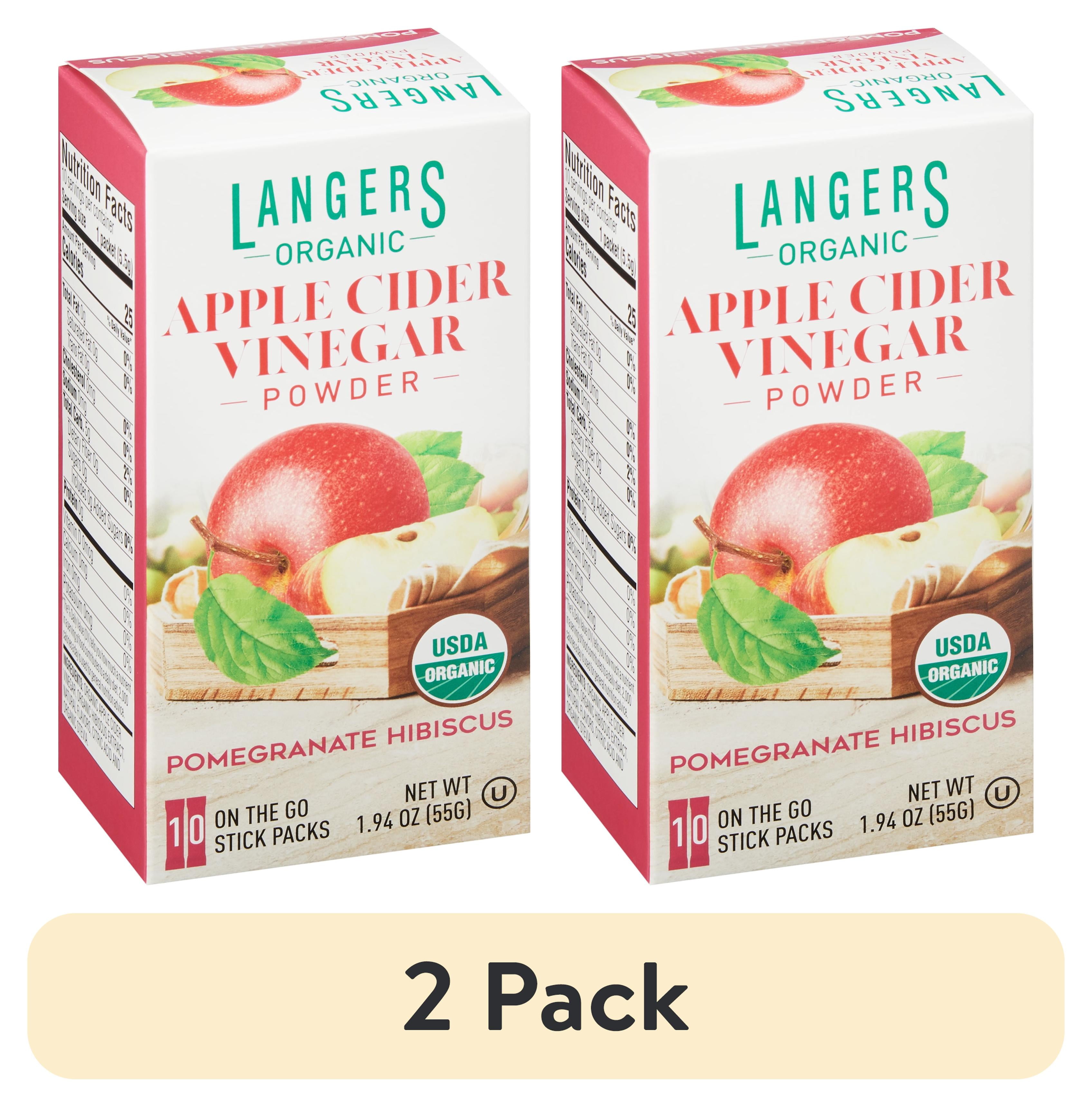 (2 pack) Langers Organic Apple Cider Vinegar Powder Sticks, Pomegranate Hibiscus, 1.94 oz, 10 Count