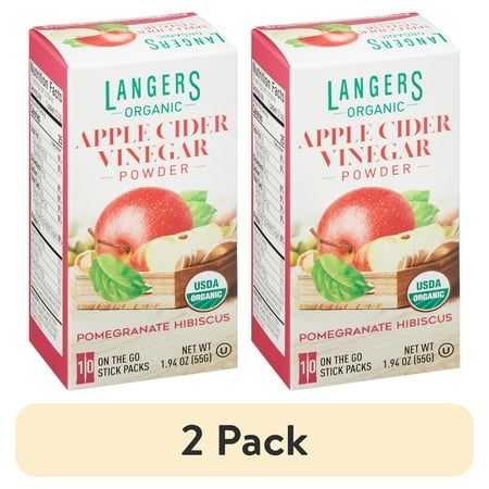 (2 pack) Langers Organic Apple Cider Vinegar Powder Sticks, Pomegranate Hibiscus, 1.94 oz, 10 Count