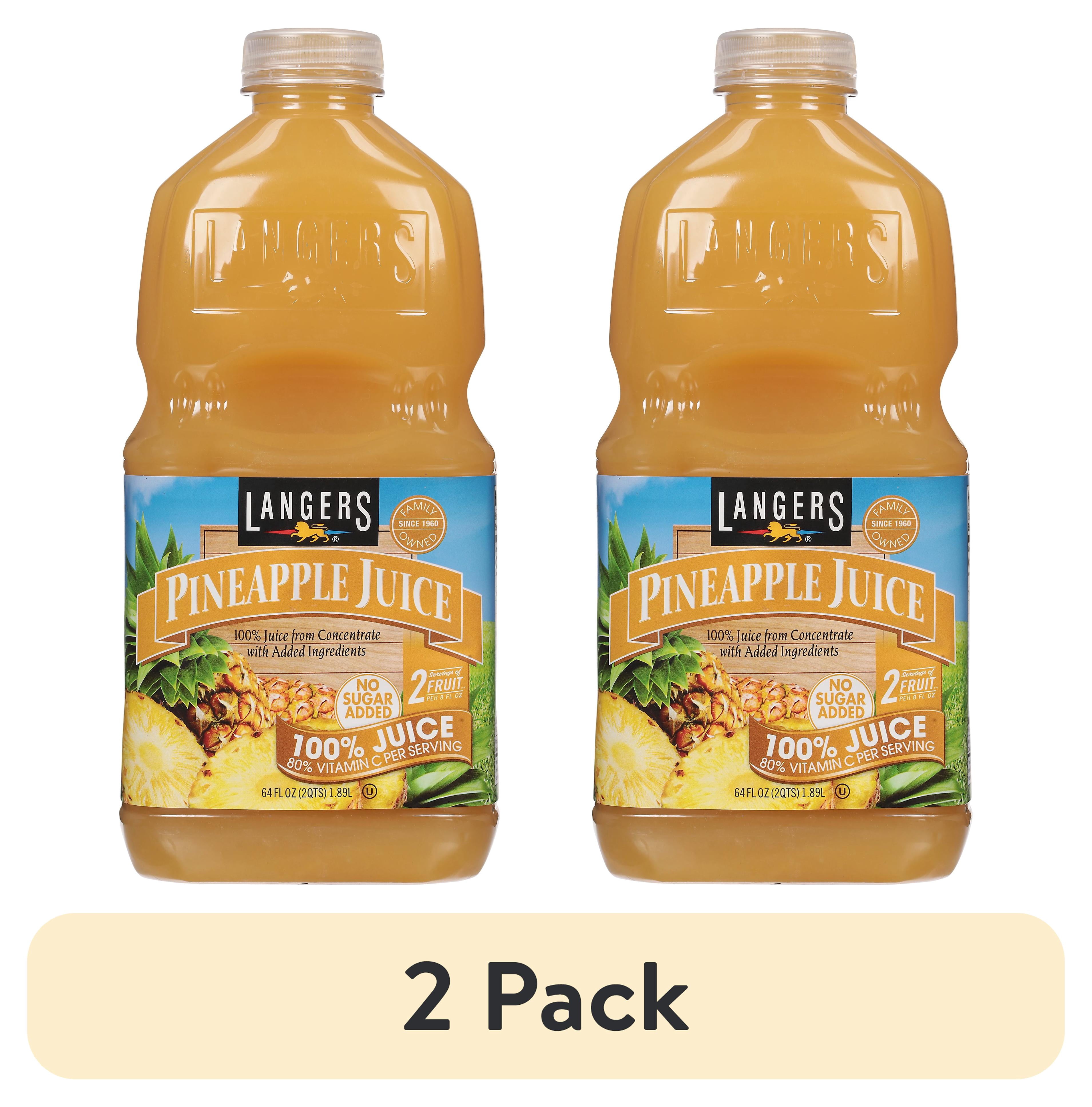 (2 pack) Langers Pineapple Juice 100% Pure, 64 Fl Oz – Natural Sweetness and Refreshing Taste