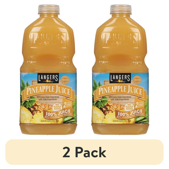 (2 pack) Langers Pineapple Juice 100% Juice, 64 fl oz
