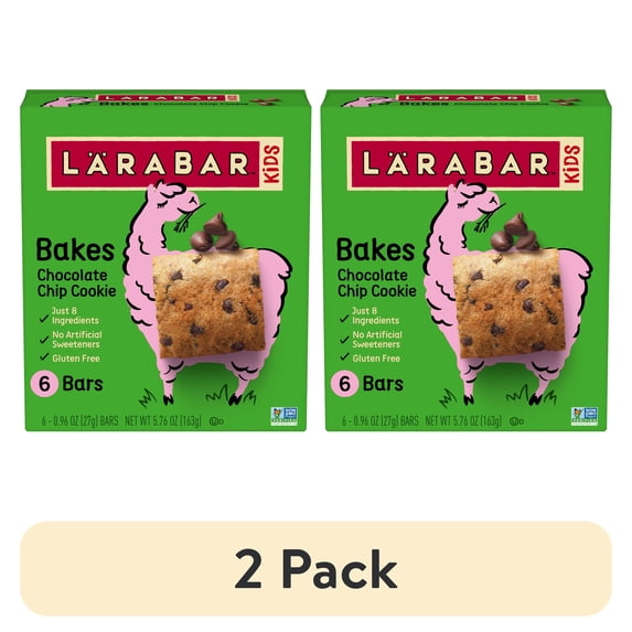 (2 pack) Larabar Kids Bakes Chocolate Chip Cookie Gluten Free Bars, 5.76 oz, 6 Ct