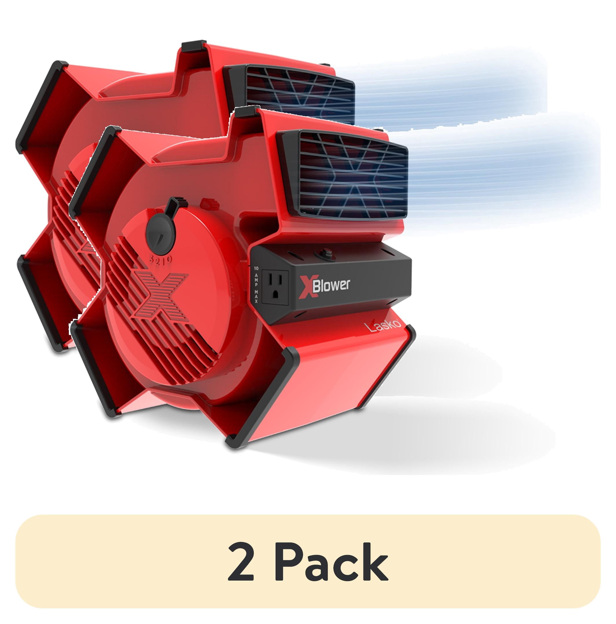 (2 pack) Lasko X-Blower 11" High Velocity Utility Blower Fan with USB Ports and Built-In Outlet for Cooling and Drying, Red, X12900