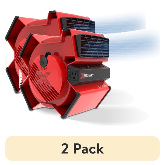 (2 pack) Lasko X-Blower 11" High Velocity Utility Blower Fan with USB Ports and Built-In Outlet for Cooling and Drying, Red, X12900
