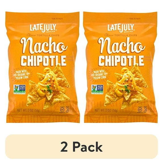 (2 pack) Late July Snacks Clasico Nacho Chipotle Tortilla Chips, 2 Ounce (Pack Of 6)