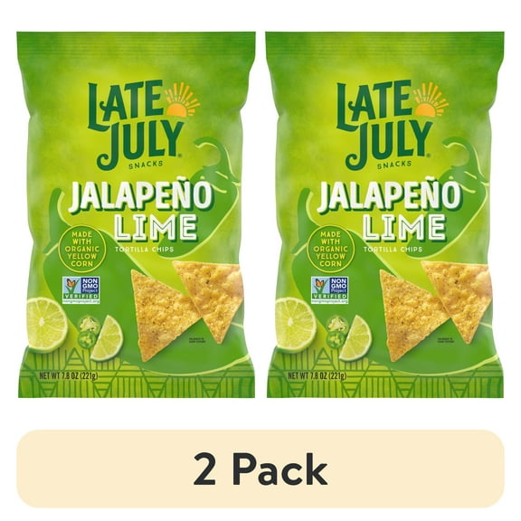 (2 pack) Late July Snacks Jalapeno Lime Tortilla Chips, 7.8 oz Bag