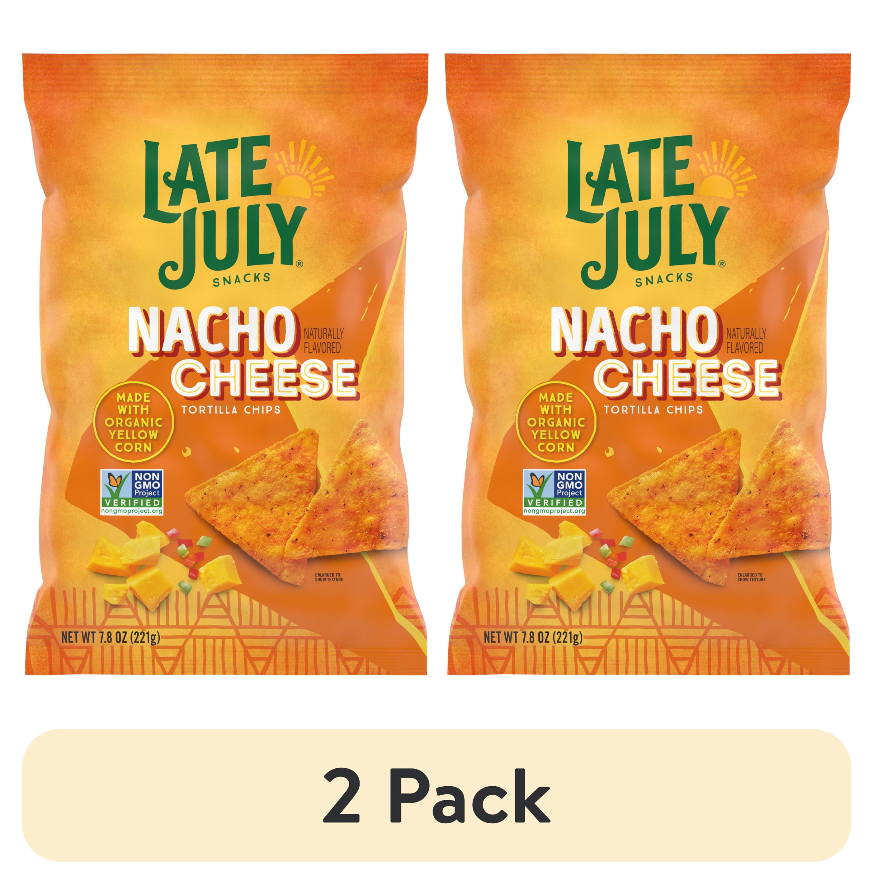 (2 pack) Late July Snacks Nacho Cheese Tortilla Chips, 7.8  oz Bag