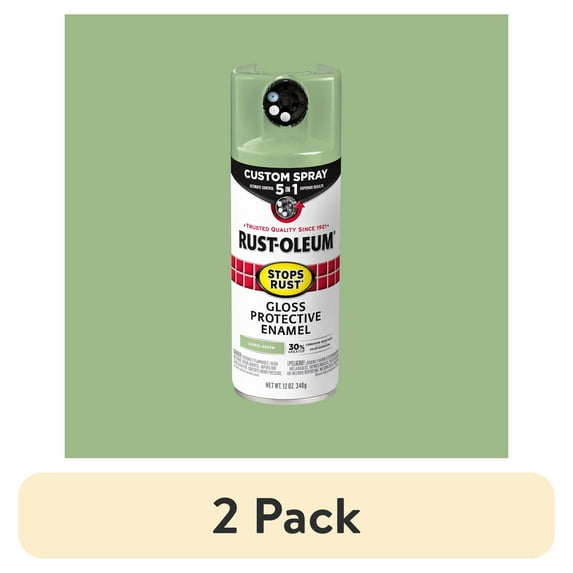 (2 pack) Laurel Green, Rust-Oleum Stops Rust Custom Sprays 5 in 1 Gloss Spray Paint-384753, 12 oz