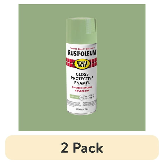 (2 pack) Laurel Green, Rust-Oleum Stops Rust Protective Enamel Gloss Spray Paint-365146, 12 oz