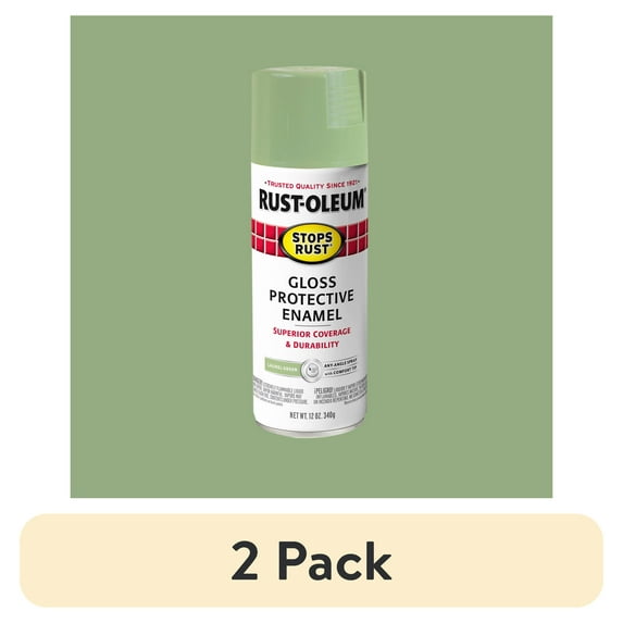 (2 pack) Laurel Green, Rust-Oleum Stops Rust Protective Enamel Gloss Spray Paint-365146, 12 oz