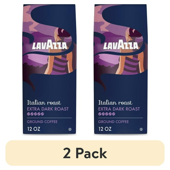 (2 pack) Lavazza Italian Roast Ground Coffee, Extra Dark Roast, 100% Arabica, 12 oz Bag