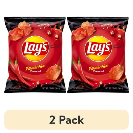 (2 pack) Lay's Flamin' Hot Flavored Potato Chips Snack Chips, 2.625oz Bag
