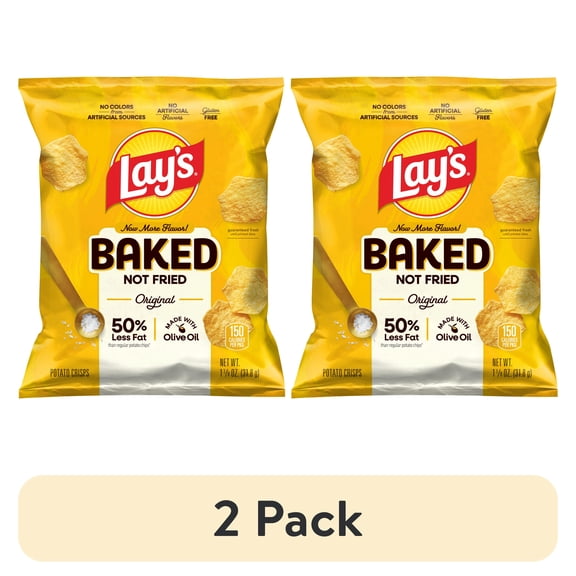 (2 pack) Baked Lays 50% Less Fat Original Potato Chips Bag, 1.13 oz