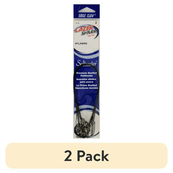(2 pack) Lazer Sharp 9135H-2 Baitholder Snell Hook Nylawire, Black, Size 2, 5 Pack