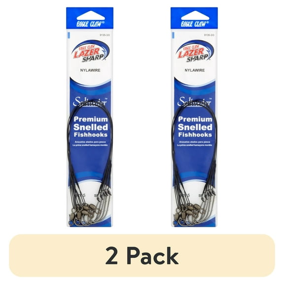 (2 pack) Lazer Sharp 9135H-3/0 Nylawire Premium Snelled Fishhook, Black, Size 3/0, 5 Pack