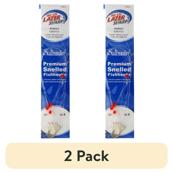 (2 pack) Lazer Sharp 9190H-6 Baitholder Red Bead Hook, Gold, Size 6 Hook