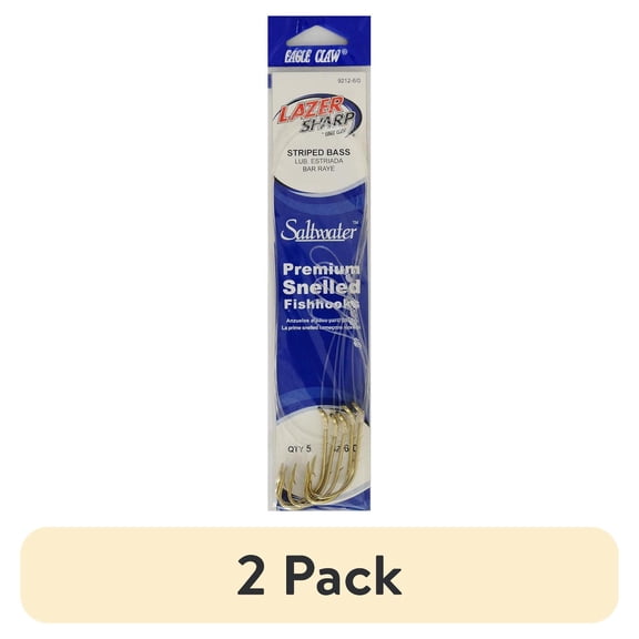 (2 pack) Lazer Sharp 9212H-6/0 18" Snelled Baitholder Hook, Gold, Size 6/0, 5 Pack