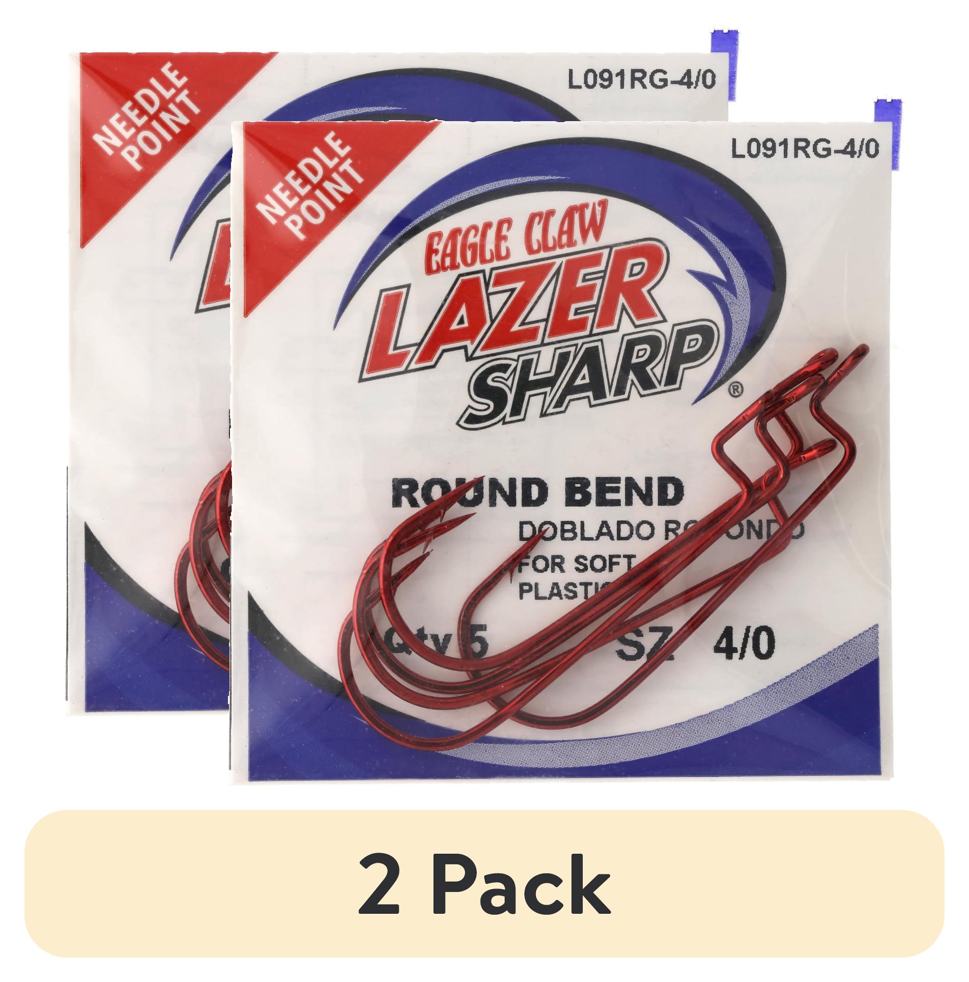 (2 pack) Lazer Sharp L091RGH-4/0 Round Bend Worm Hook, Red, Size 4/0